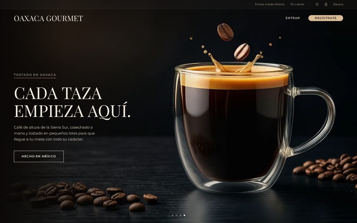 Portada de Oaxaca Gourmet con una taza de café llena